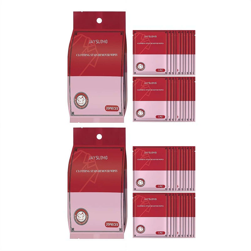 Stain Remover Wet Wipes, Individually Wrapped Emergency Ink Stain Remover for Clothes, Shoes & Bed Sheets, Fast-acting Formula for Coffee, Grease, Ink & More, Outdoor & Travel Necessity (2pcs) - Image 1